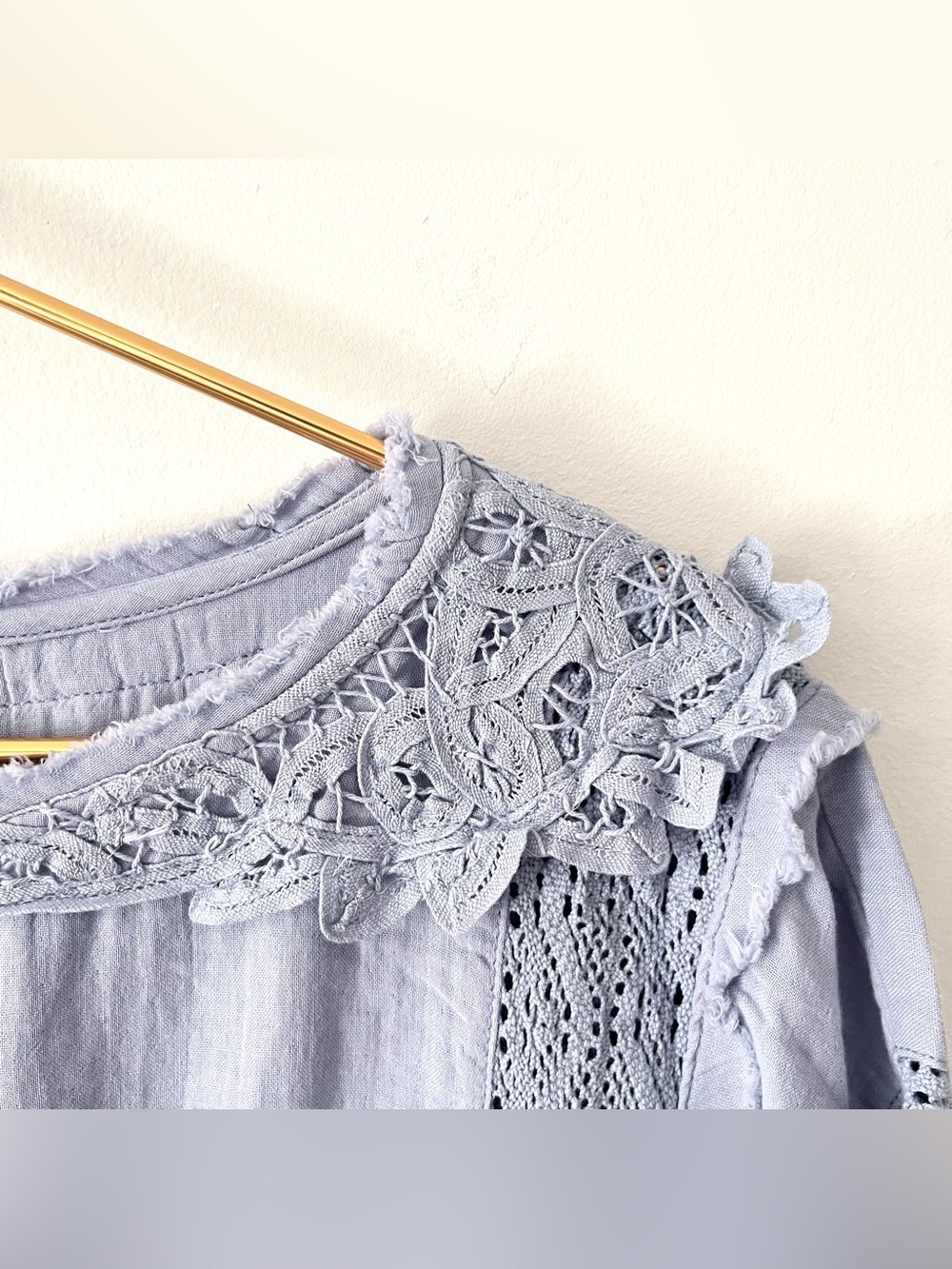 We the Free Rustic  Romance Boho Short Sleeve Lace Top in Dusty Blue Oversized M - Picture 7 of 15